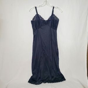 Vintage Bari Full Slip Dress 32 Black Nylon Lace USA Made 3/4 Knee Calf Length